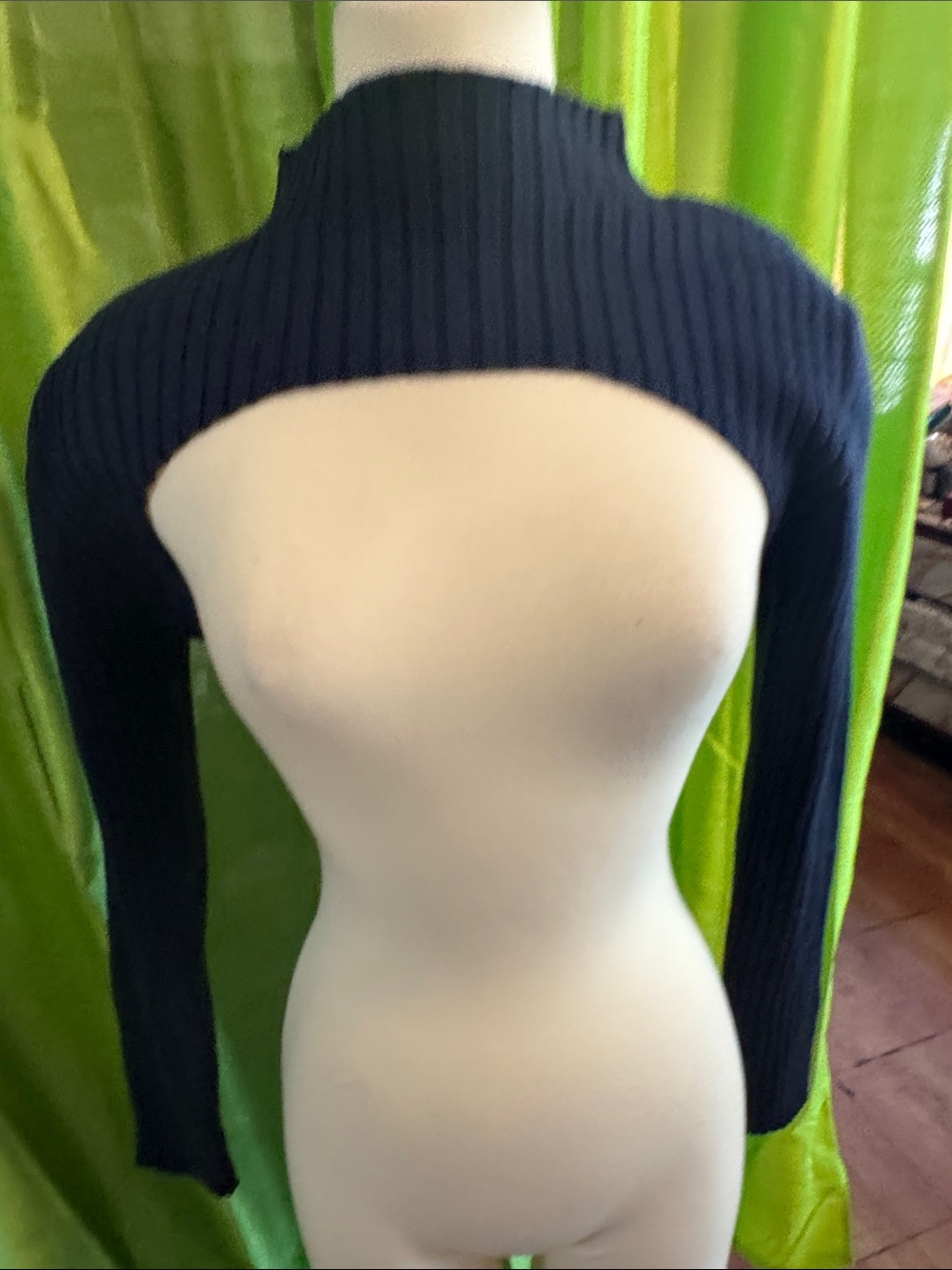 Women's Navy Cutout Ribbed Shrug Sweater